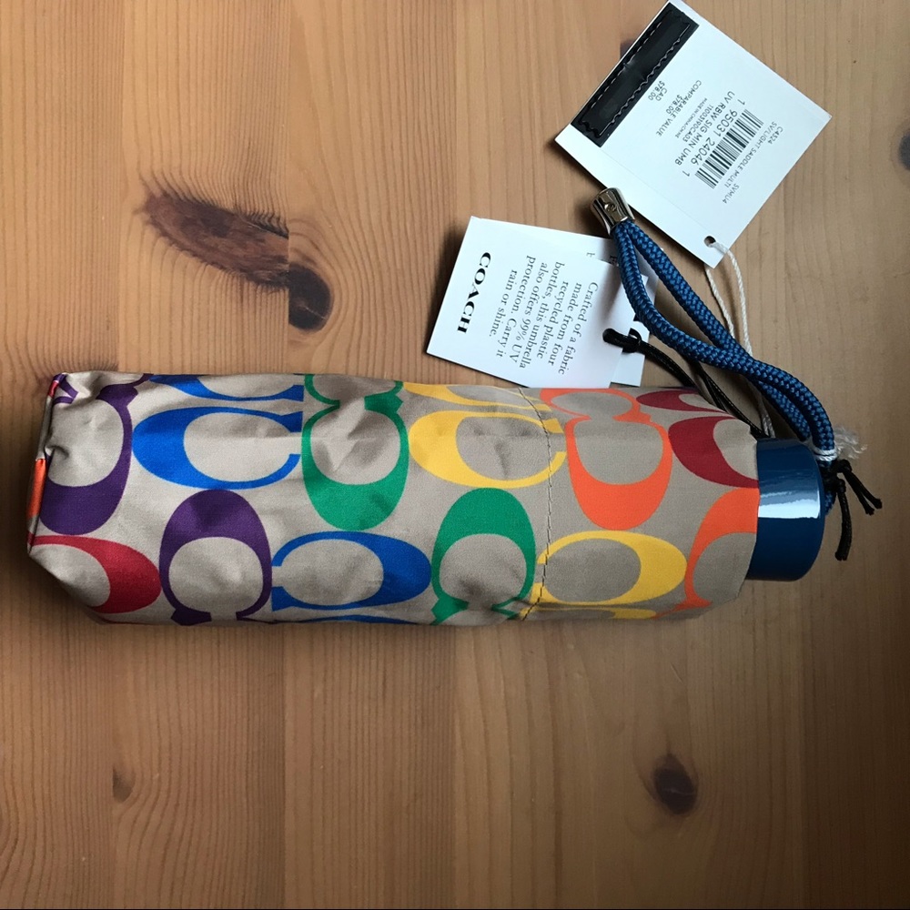 π β€οΈ Coach Uv Protection Mini Umbrella In Rainbow Signature *special edition* - Picture 4 of 9